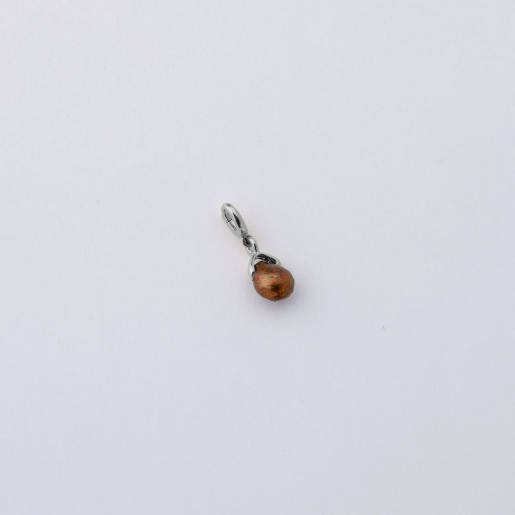 Bruna Caramel Mini Pearl Charm - Dainty Brown Freshwater Pearl - Silver
