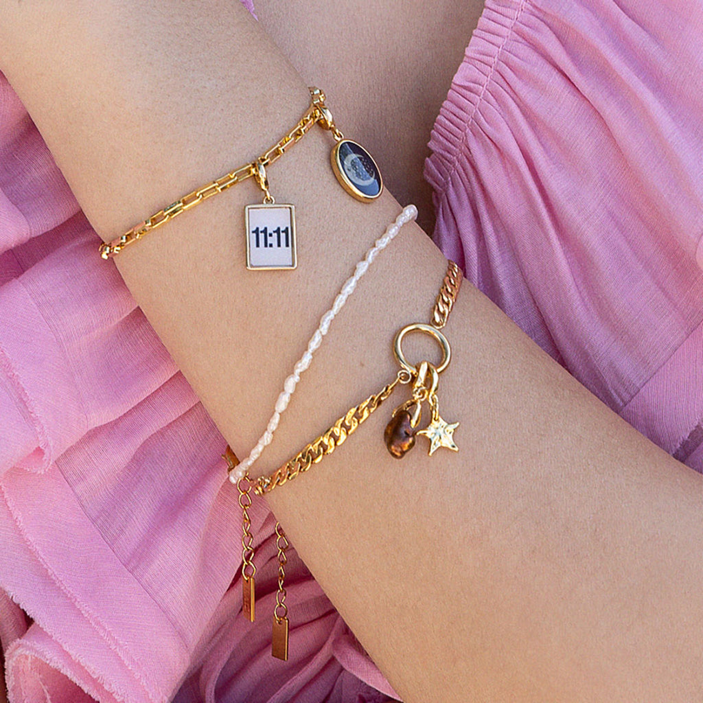 Dainty Pearl Bracelet and Gold Charm Bracelets