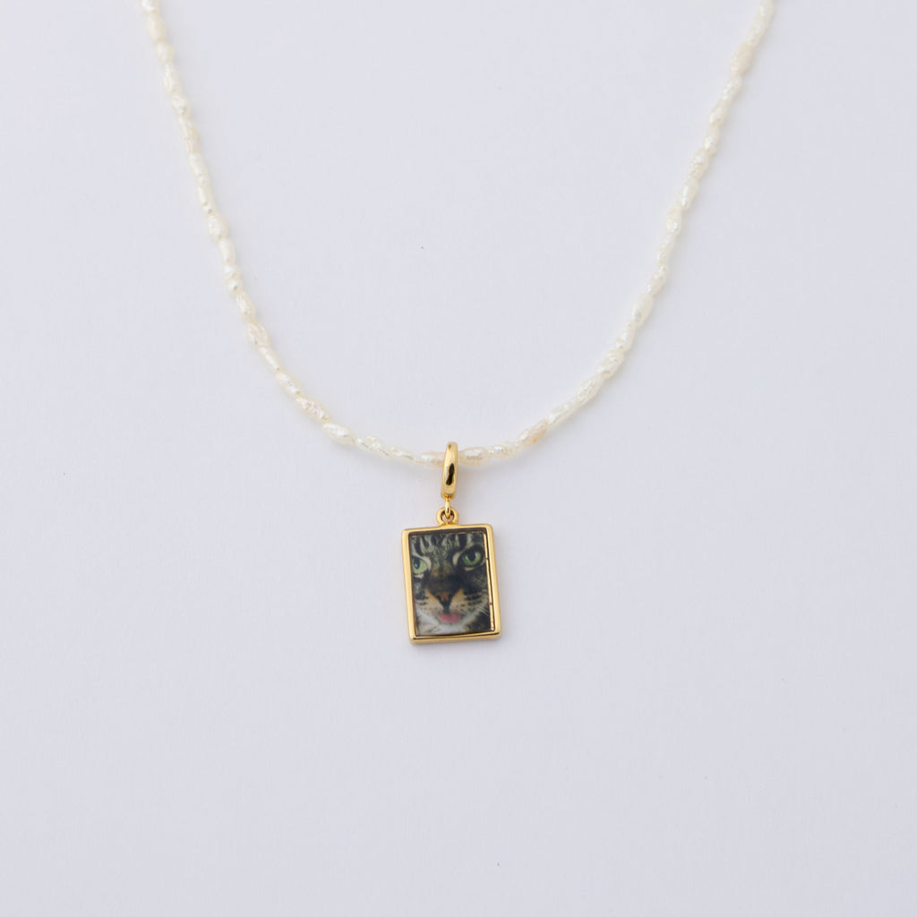 Dainty Pearl Necklace With Pet Photo Charm