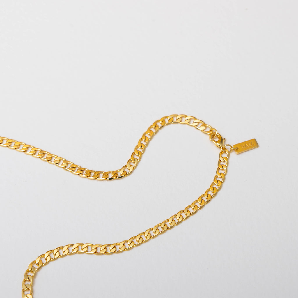 Gold Cuban Chain Necklace - Detail Tag View, Charm Compatible
