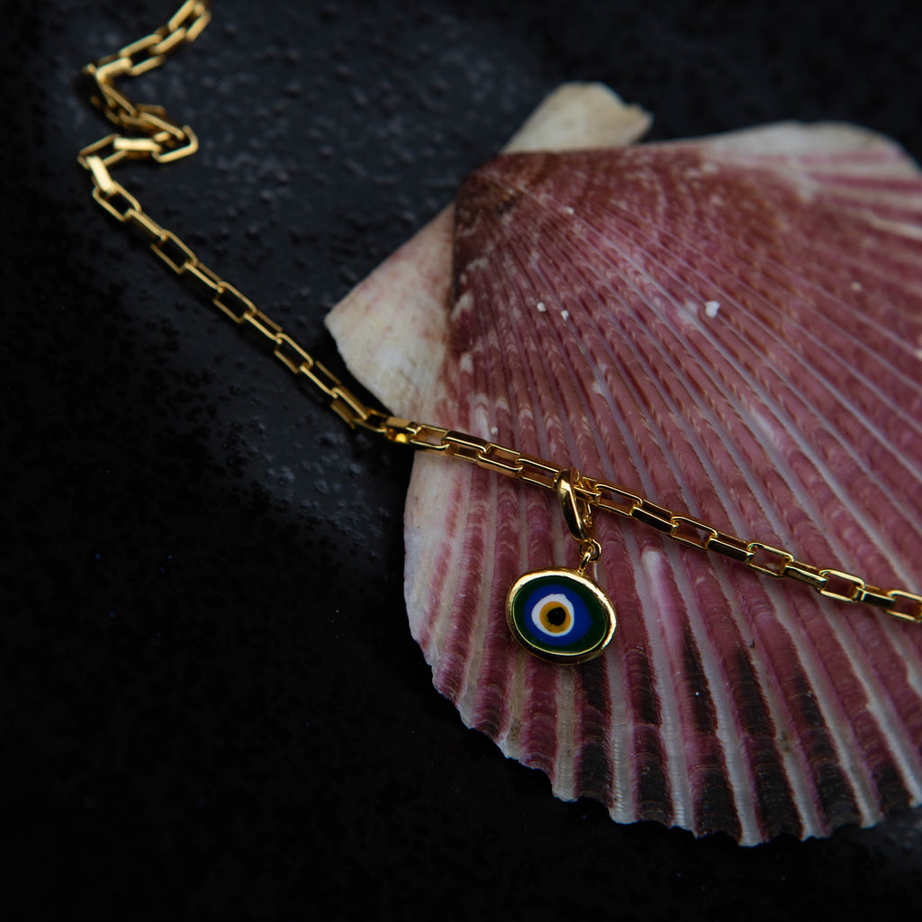 Gold Evil Eye Charm On Paperclip Chain