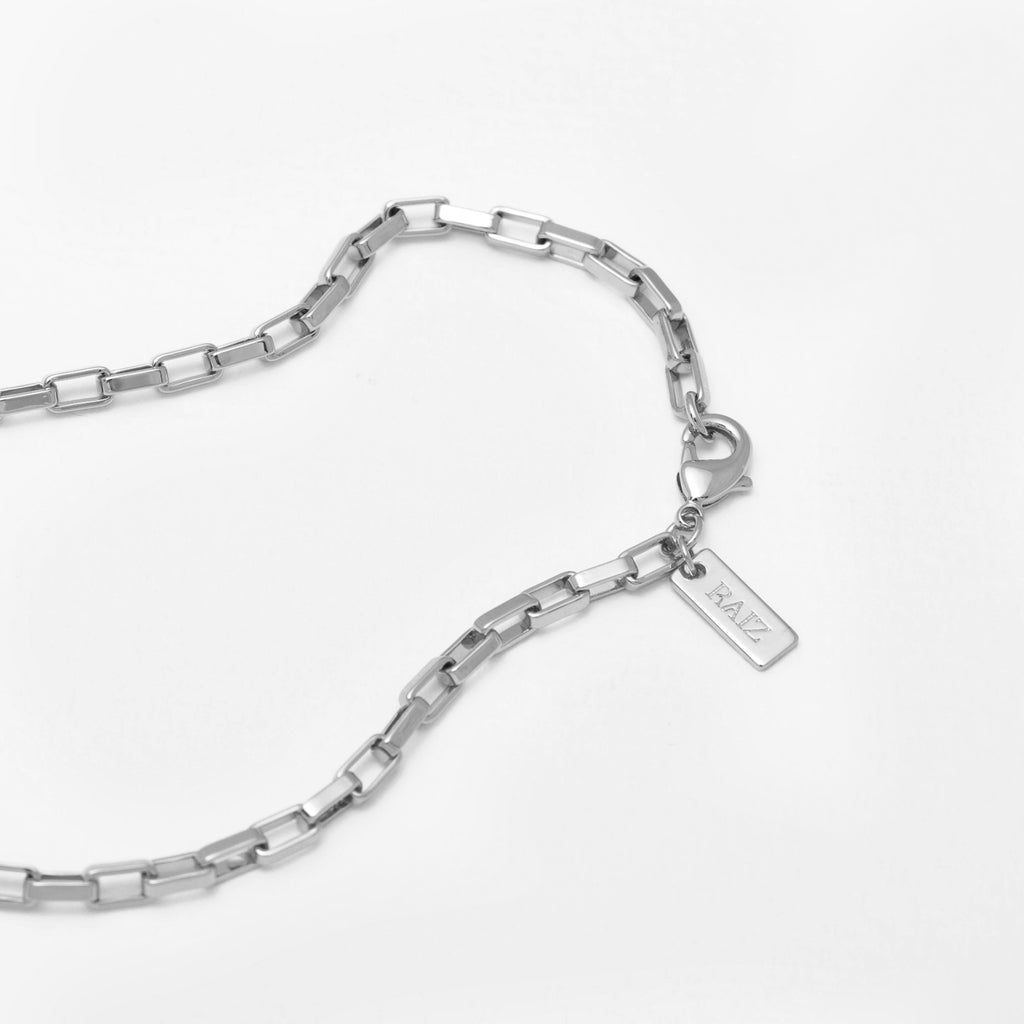 Hugo Square Paperclip Chain Necklace Silver Clasp Detail