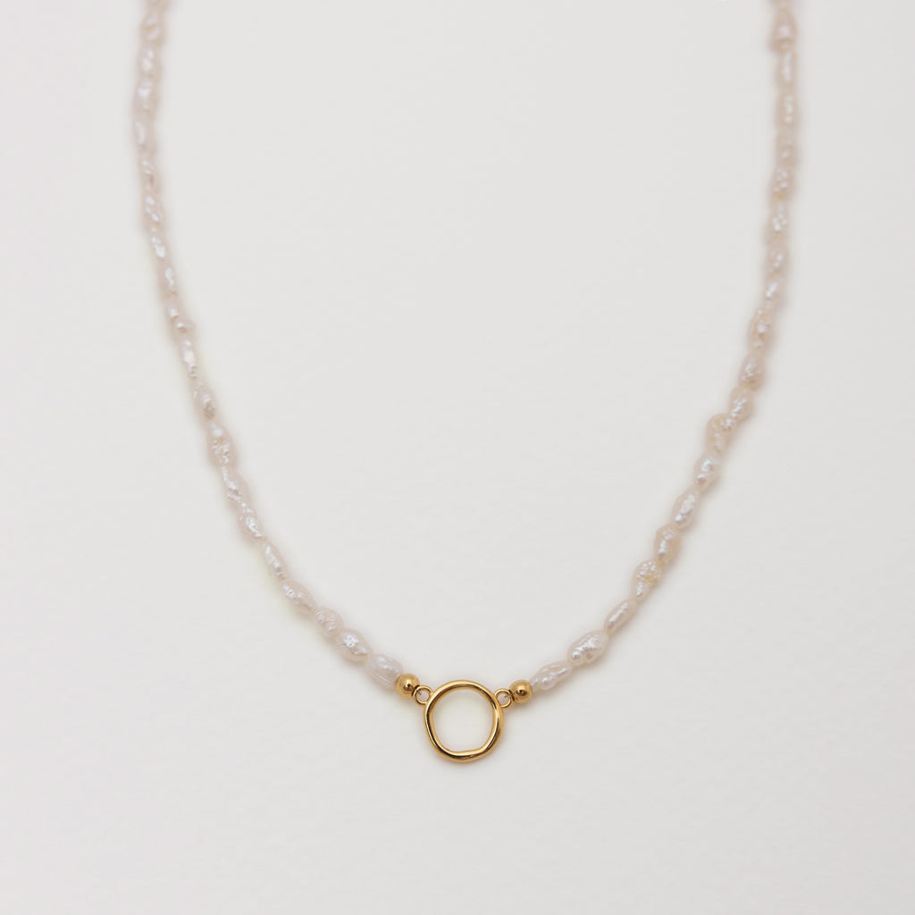 Eloise Circle Freshwater Pearl Necklace with Circle Gold - Front View