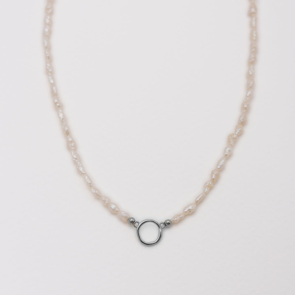 Eloise Circle Freshwater Pearl Necklace with Circle Silver - Front View