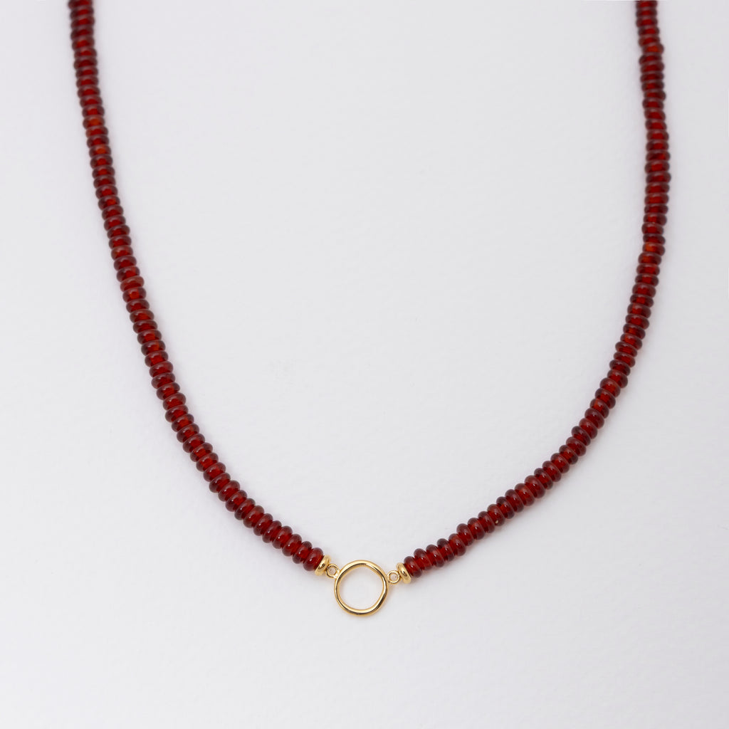 Sienna Red Agate Circle Necklace Gold - Front View