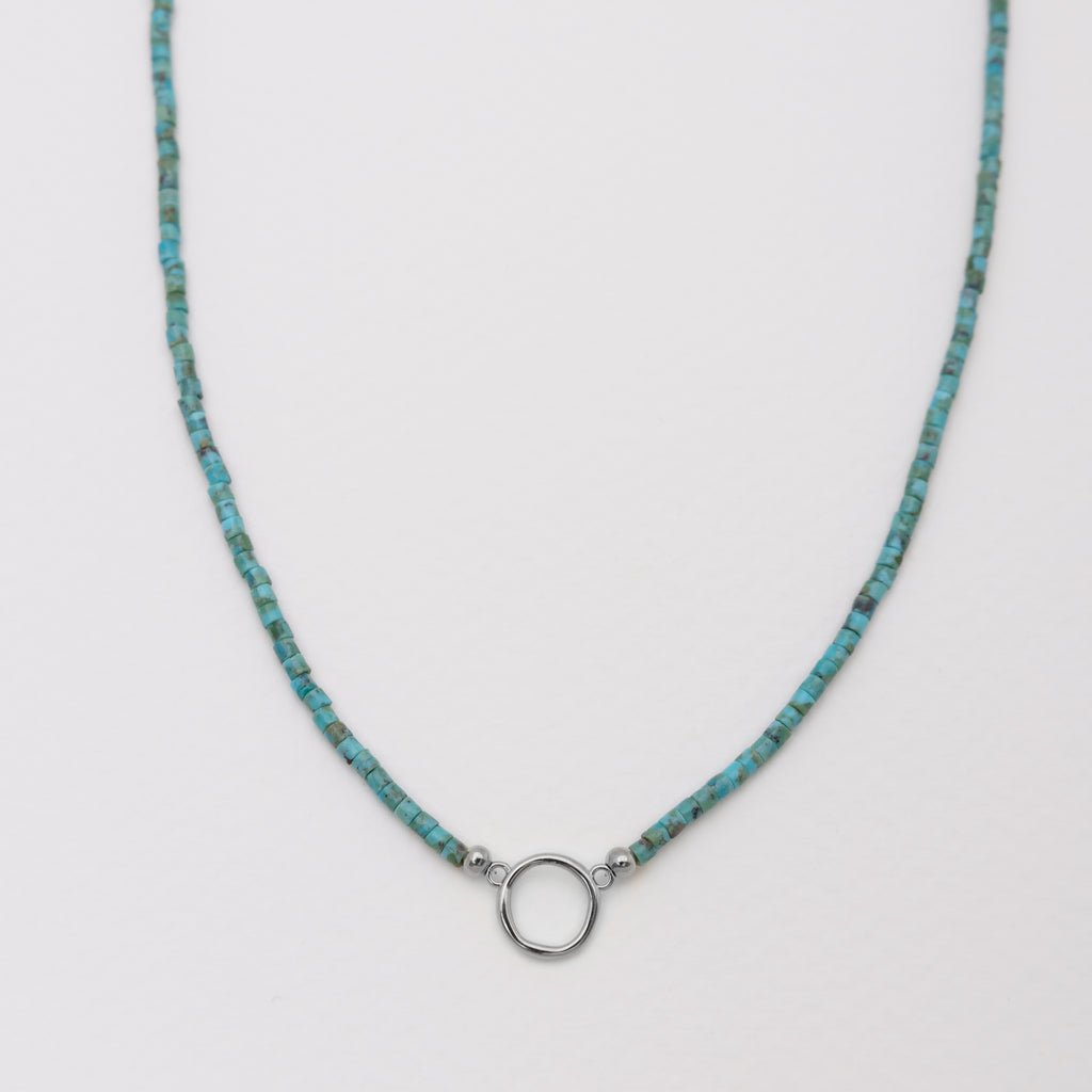 Raiz Alba Turquoise Beaded Necklace Silver with Circle - Front View
