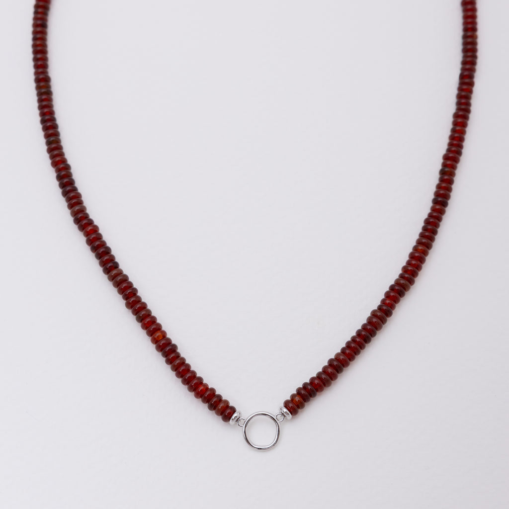 Sienna Red Agate Circle Necklace Silver - Front View