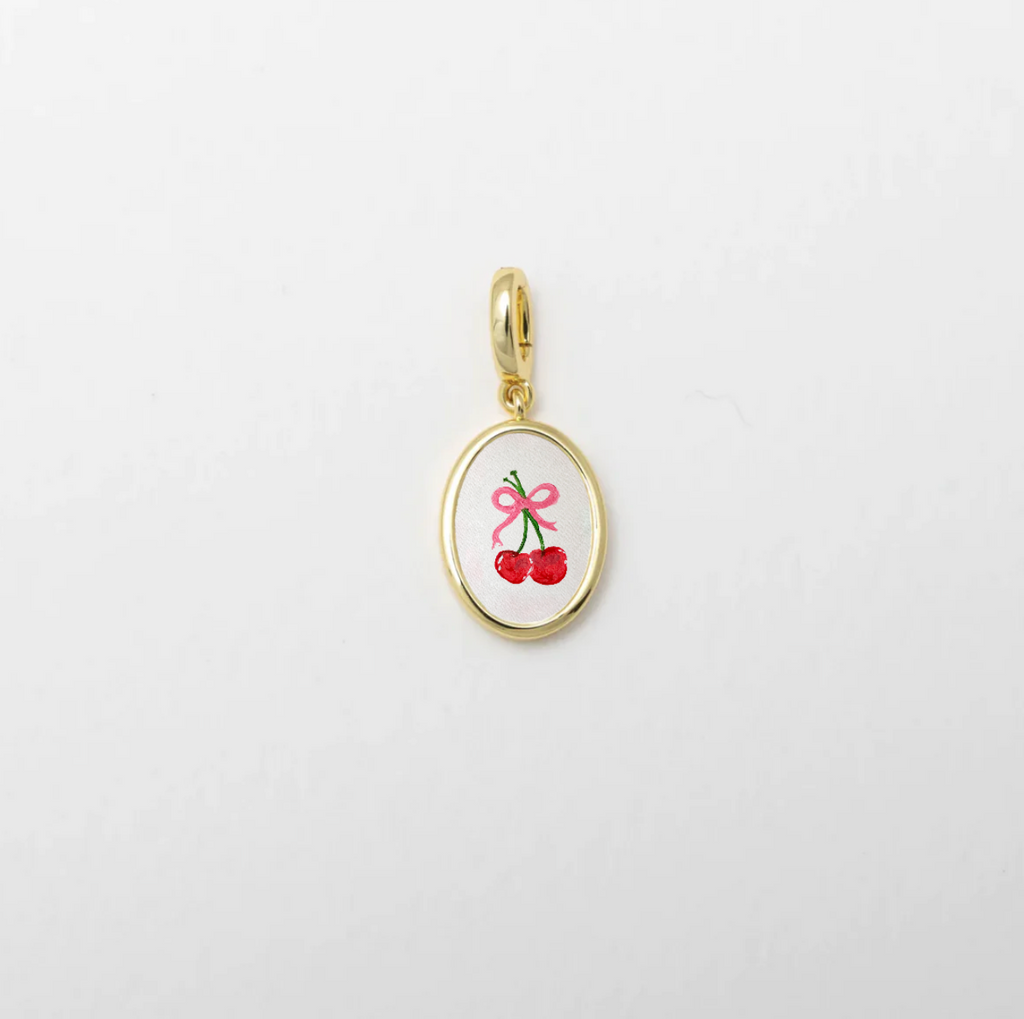Cherry Hand Painted Charm - Gold