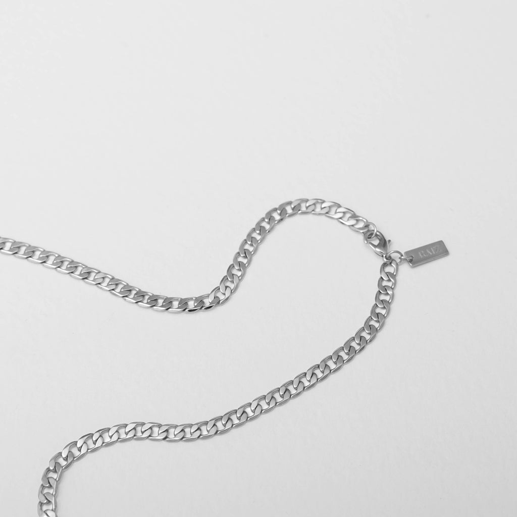 Silver Cuban Chain Necklace - Detail Tag View, Charm Compatible