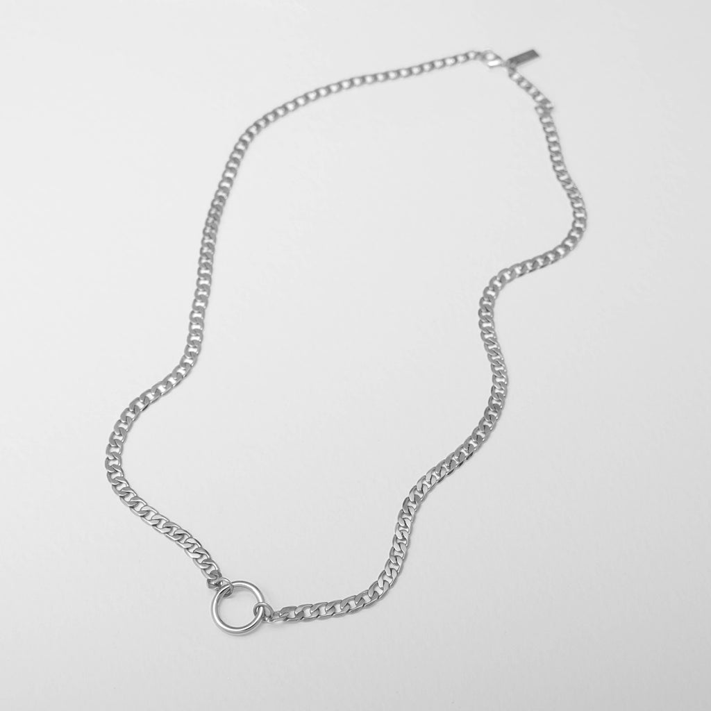 Silver Cuban Chain Necklace - Full View, Charm Compatible