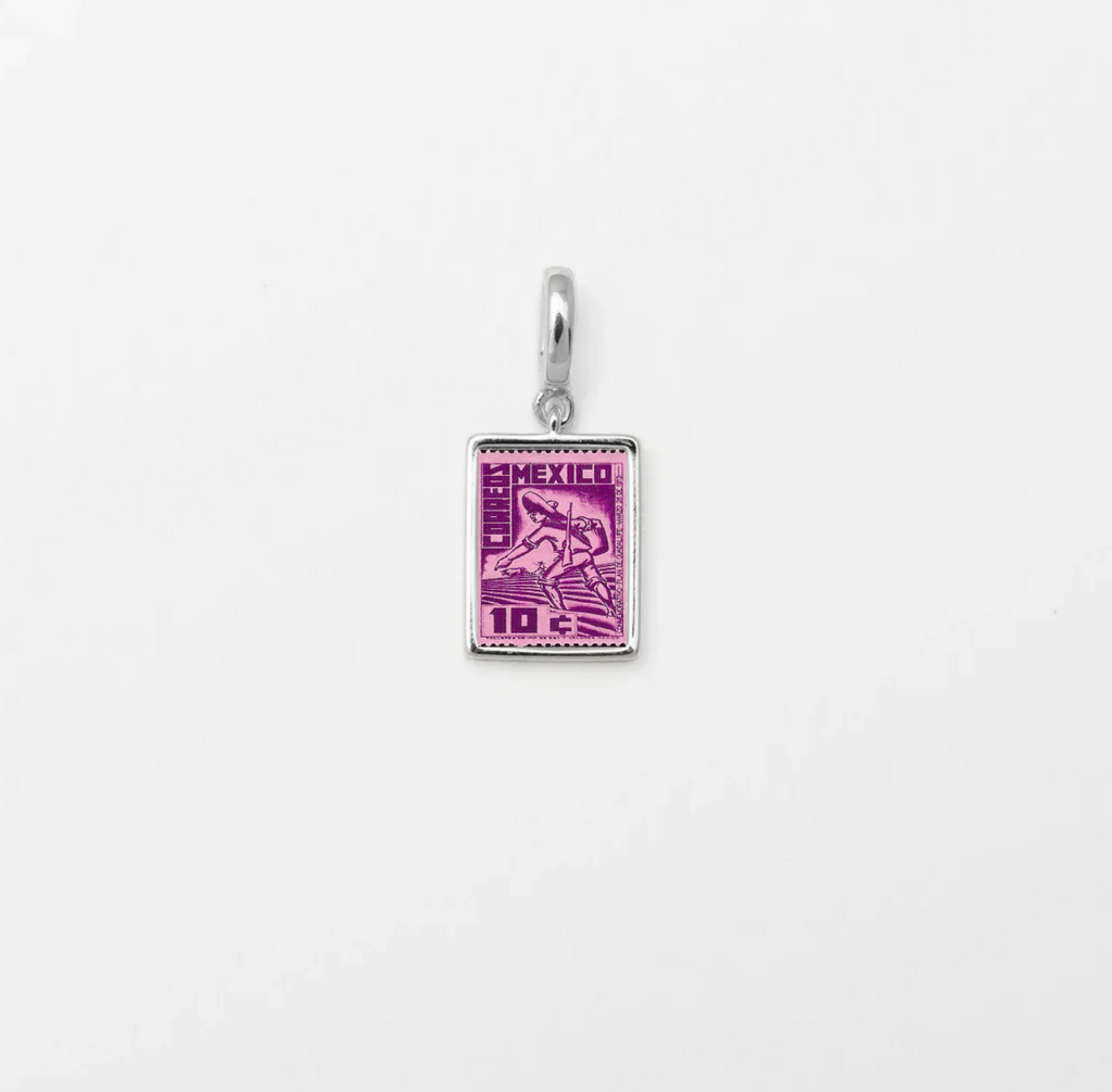 Vintage Mexico Postage Stamp Charm Silver