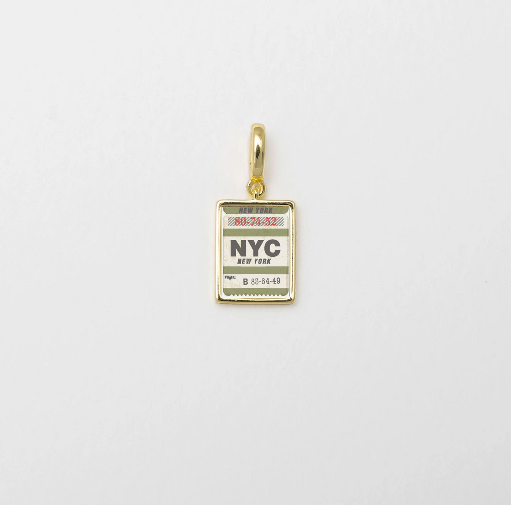 Vintage NYC Flight Tag Charm Gold