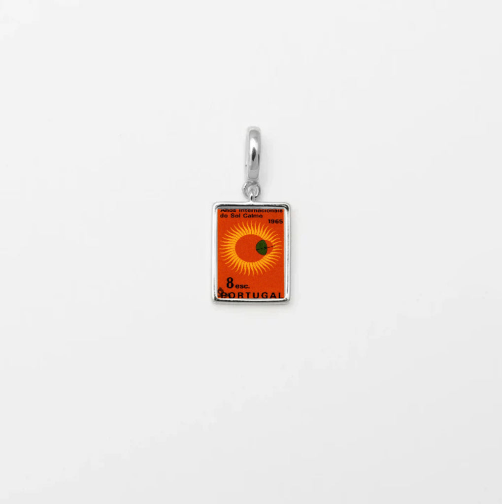Vintage Portugal Sun Stamp Charm Silver