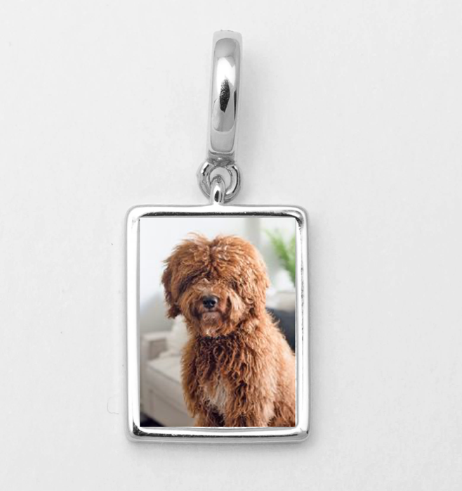 silver dog photo charm